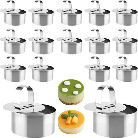 16pcs 8cm Small Stainless Steel Dessert Rings with Press for Cake Dessert Pastry DIY Dessert (1/5)