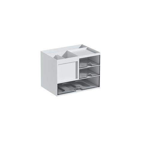 Boîte de rangement de bureau – 3 tiroirs – Porte-stylo multifonctionnel – 8 compartiments – PS – Blanc (1/5)
