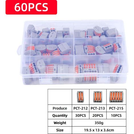Bornes de Connexion Automatique, 60Pcs Connecteurs Electriques Rapide avec SPL-1/2/3/4/42/62 Levier-Ecrou Fil Connecteur Set Compact Bornier Electrique (1/4)