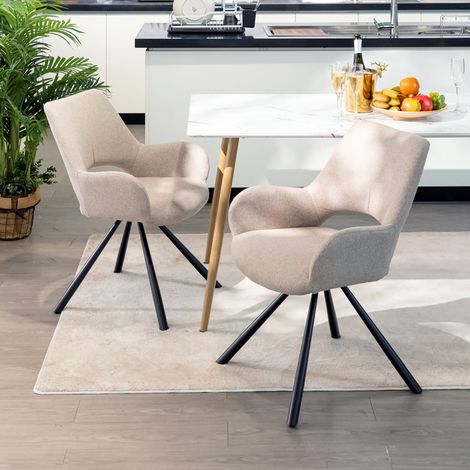 Lot de 2 fauteuils repas 58x48x81 cm en tissu beige et métal noir (1/5)