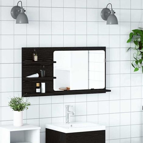Meuble de Salle de Bain avec Miroir 90x45cm, Bois d'Ingénierie Couleur Chêne Noir, Vasque Intégrée et Rangements Modernes pour WC (1/5)