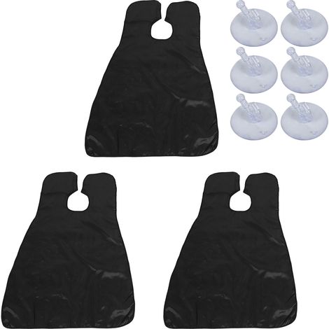Cape de Rasage 3 Pièces Imperméable avec Ventouses Polyester Taffeta Noir 110x75cm (1/5)