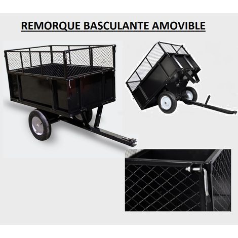 Remorque basculante pour tondeuse et tracteur de jardin – Fixations universelles – Dimensions 114x76x30 cm – Pour ramassage de débris