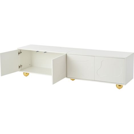 Meuble TV 180 x 40 x 45 cm en forme de nuage avec 2 armoires, capacité 60 kg, adapté pour TV jusqu'à 75 pouces, blanc chaud (1/5)