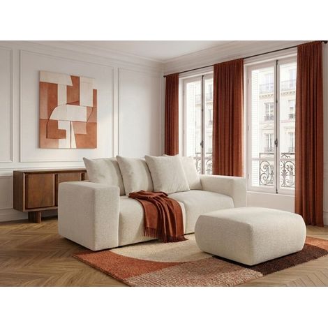 BOBOCHIC - Canapé droit fixe modulable VOLTAIRE tissu chiné avec pouf   Blanc (1/5)