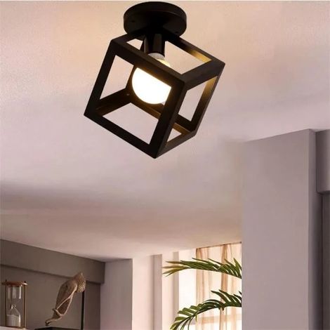 U-Do Plafonnier en Métal Noir Lampe de Plafonde Carré design Vintage décoration Couloir Salon Cuisine (1/4)