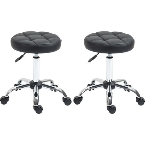 Set 2 sgabelli girevoli con ruote regolabili in altezza in similpelle nera Ø35,5 x 48-63 cm MODENUIT (1/5)
