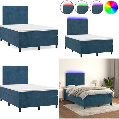 Cama box spring colchón y LED terciopelo azul oscuro 120x190 cm - Colchón LED - Terciopelo azul oscuro
