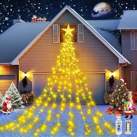 Lumière Exterieur Noel, 2M 9 Branche Guirlande Lumineuse Arbre Noel avec Étoile, 198 LEDs Étanches 8 Modes USB Guirlande Lumineuse Sapin de Noël avec Minuterie pour Jardin, Fête, Festival (1/5)
