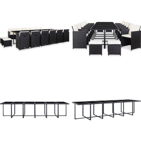 Set da Pranzo da Giardino 17 pz con Cuscini in Polyrattan Nero - Sedie in rattan - Tavolo in vetro