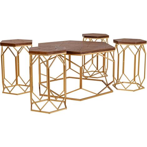 Set mesa de centro y 4 taburetes de metal dorado (1/5)