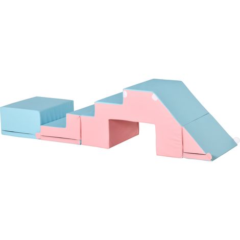 HOMCOM 2-piece Soft Play Set, Baby Foam Climber Block for Toddler, Pink Blue