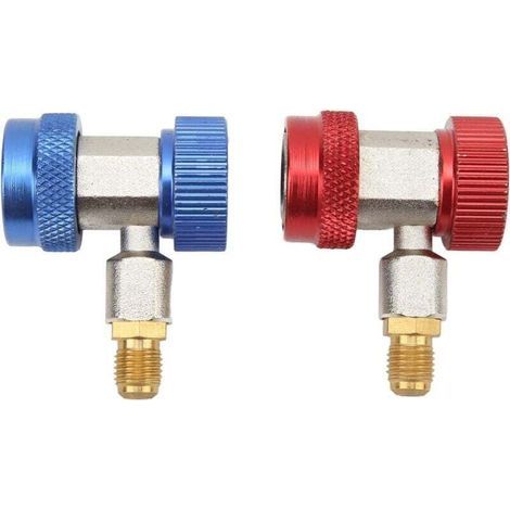 Raccord rapide pour gaz R134a, collecteur de vannes CVC avec 1 connecteur rapide bleu pour manomètre de collecteur de climatisation (haute et basse pression) (1/4)