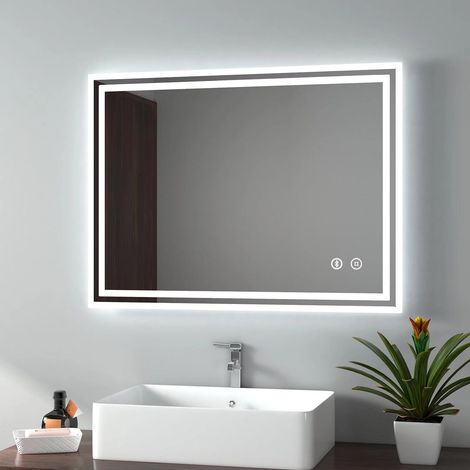 EMKE Illuminated Led Bathroom Mirror with Demister, Touch Switch, Bluetooth Speaker, Shaver Socket, Horizontal & Vertical, Fuse, 600x800mm (1/5)