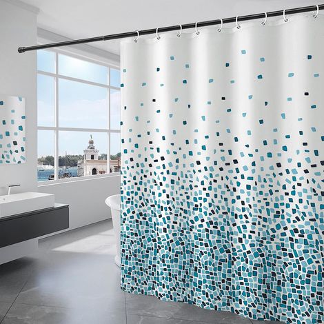 Rideau de Douche Tissu Polyester Lavable en Machine Rideau Salle de Bain Baignoire avec 12 Crochets Imperméable 180 x 200 cm Bleu (1/5)