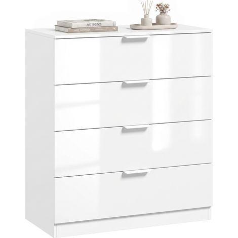 Commode 4 Tiroirs Meuble de Rangement Chambre et Salon Blanc Brillant 70 x 34 x 79 cm (1/5)