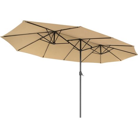Ombrellone doppio 460 x 270 cm ombrellone extra large per terrazzo protezione UPF 50+ con manovella per esterno giardino piscina spiaggia senza base tortora 120001788