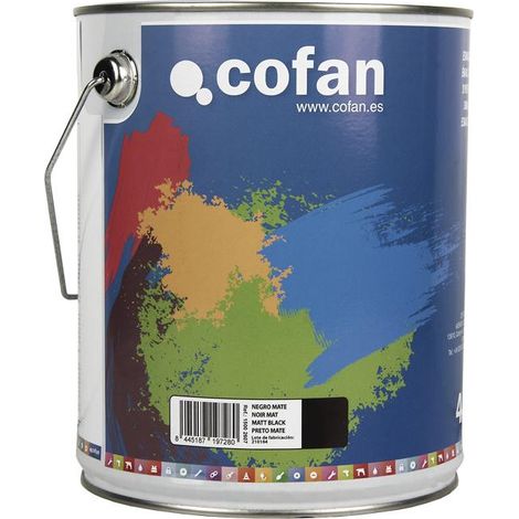 COFAN esmalte sintético (4 l) negro mate , Esmalte sintético al disolvente disponible en una amplia gama de colores y tonalidades fabricado a base de resinas alquídicas. Buena esta (1/4)