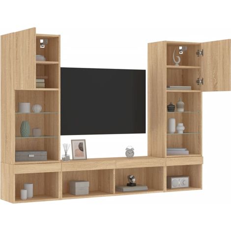Unités murales TV avec LED 5 pcs chêne sonoma bois d'ingénierie (1/5)