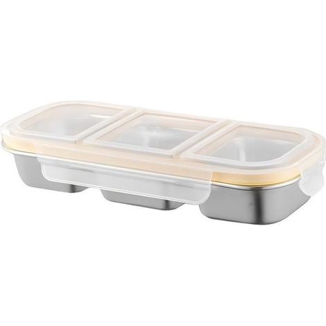 Fiambrera de acero inoxidable de 600 ml con tres compartimentos，tapa a prueba de fugas，ideal para la escuela，el trabajo y los viajes (1/5)