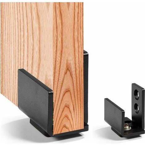 Ferramenta a parete con guida per porta scorrevole a scomparsa in acciaio al carbonio nero per guida a pavimento per carichi pesanti con viti (1 pz) (1/4)