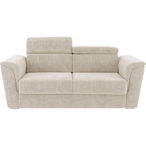 Canapé 3 places convertible express en tissu texturé beige - Couchage à lattes larges 140 cm - Matelas 18 cm - RIZORA (1/4)