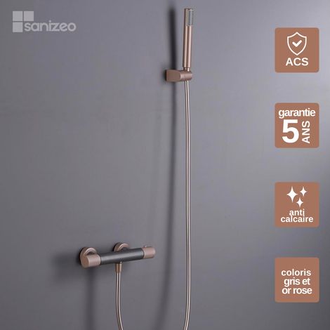 Mitigeur Douche gris/champagne Pommeau Anti-Calcaire - Design Moderne et Économie d'eau - Kit Complet LINE IMEX (1/5)