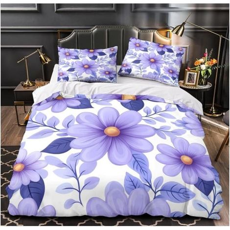 Fleurs Violettes 3D Imprimé Housse de Couette 3 pièces Microfibre Style de Motif botanique Drap de Couette 2 taies 200x200cm - SBB (1/5)