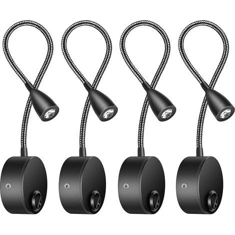 Bedside Lamp with 4 Lights LED Gooseneck Light 3 W, 3000 K Warm White Reading Lamp (Black)