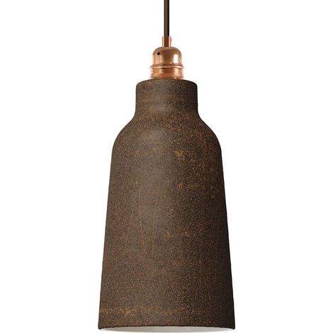 Lampada a sospensione Made in Italy completa di cavo tessile, paralume Bottiglia in ceramica e finiture in metallo  Senza lampadina - Effetto corten - Bianco - Matter ON/OFF