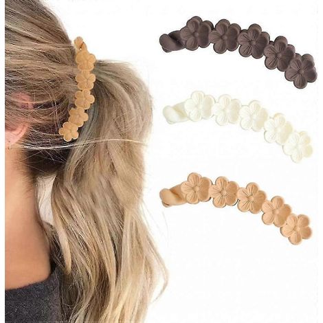 Lot de 3 pinces à cheveux banane à maintien fort, 10 cm de long, peignes en forme de poisson, barrettes à fleurs pour femmes et filles (1/5)