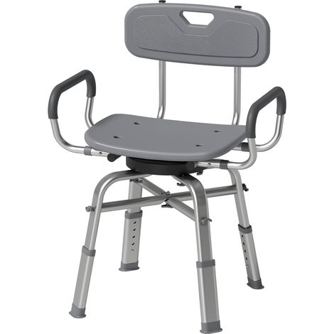 HOMCOM Sedia da Doccia Girevole con Schienale, Altezza Regolabile, Grigio