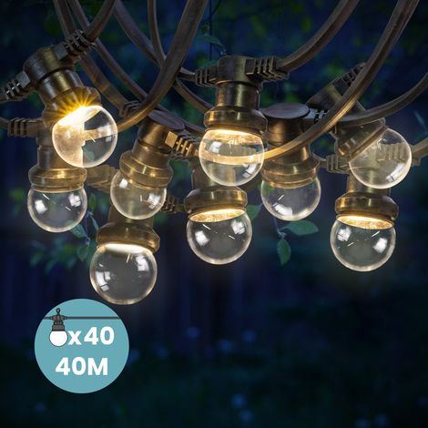 Skylantern – Guirlande lumineuse d'extérieur 40M – 40 ampoules dimmables – IP65 étanche – Éclairage 8 LEDs par bulbe – Raccordable jusqu'à 100M