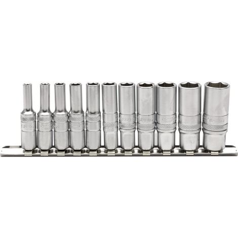 Draper 16491 1/4-inch Square Drive imperiale di 11 bussole profonde su metallo ferroviario