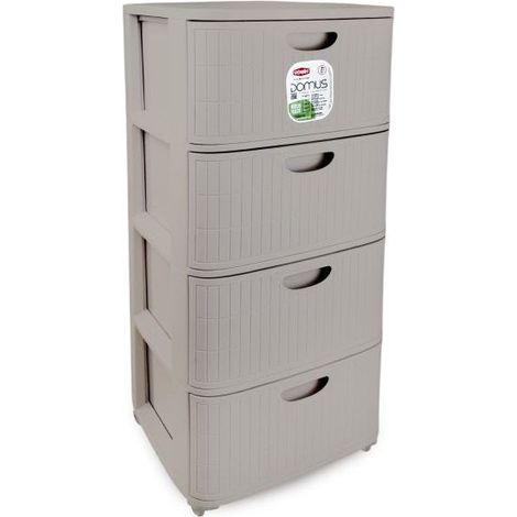Stefanplast cassettiera slim 4 cassetti, L.Domus, polipropilene riciclato, 4 ruote, 80x40x30 cm, greige