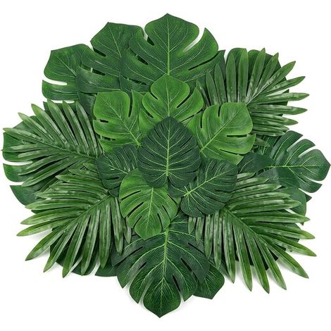 Lot de 50 Feuilles de Palmier Artificielle Tropicale,5 Tailles Vert (1/5)