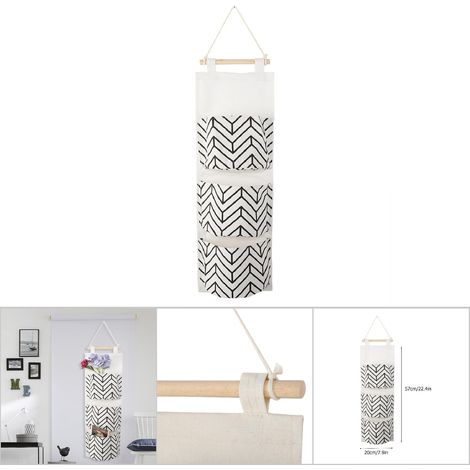 Sac de rangement mural 3 poches - Organiseur porte/closet - Polyester-cotton 57x20cm (4) (1/5)