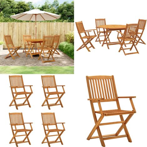 Juego de comedor de jardín 5 piezas madera maciza de acacia - Mesa de jardín - Sillas de jardín