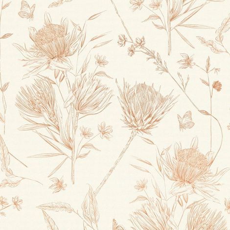 Flowers wallcovering wall Profhome 394271 hot embossed non-woven wallpaper slightly textured with floral ornaments matt white brown beige orange 5.33 m2 (1/5)