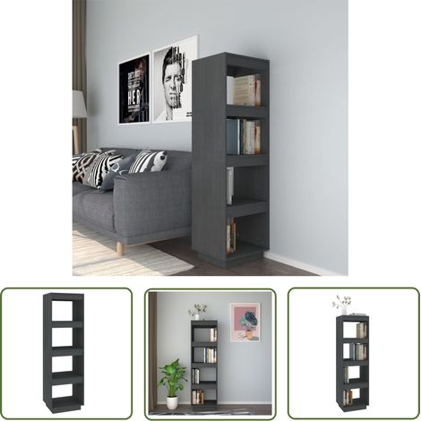 The Living Store Bücherregal/Raumteiler Grau 40x35x135 cm Massivholz Kiefer - BucheRegal - Holzmöbel - Massivholzmöbel - Raumteiler - Grau (1/5)