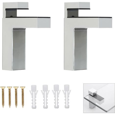 Verstellbare Wandhalterung für Holz-/Glasregale, 2 Stück, für Regalböden von 3 bis 36 mm (silber, 99 x 77 mm)