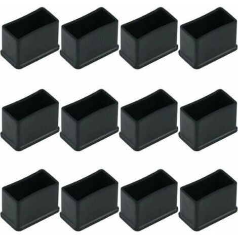 Lot de 12 Embouts de Protection Rectangulaires en Feutre de Caoutchouc pour Pieds de Table ou de Chaise - Noir, 15 x 30 mm.