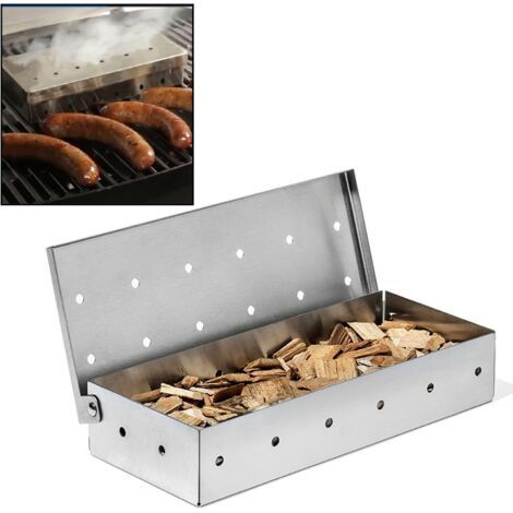 Boîte à fumée, boîte à fumée BBQ pour copeaux de bois, convient aux grils à gaz ou à charbon de bois, boîte à fumée BBQ robuste en acier inoxydable, accessoires pour grillades (1/5)