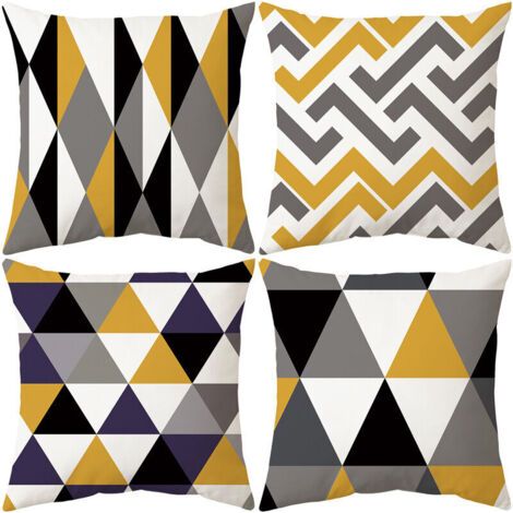Pair Housses de Coussin Géométriques Jaunes 45x45cm, Lot de 4, Décoration Moderne pour Salon, Chambre et Maison