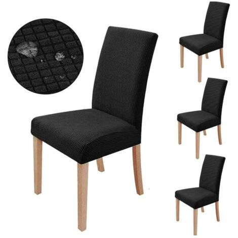 (Noir) Housse de chaise extensible 6 pièces, housse de protection de chaise de salle à manger, lavable (1/5)