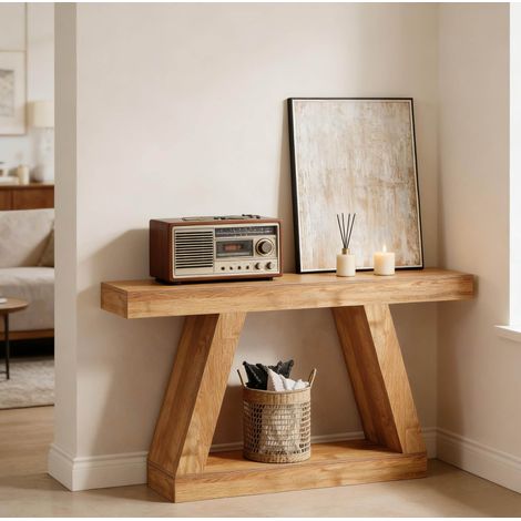 Console d'entrée 140 cm en MDF couleur naturelle avec rangement HAVRYA (1/5)