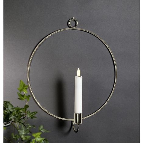 LED Echtwachskerze Flamme im Ring z.Stehen 28,5cm gold