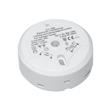 Transformateur halogène Transmedia LT5-3L, 230/12V/35-105W, protection contre la surcharge, fusible de température de, non démontable, ø 85 x 22 mm