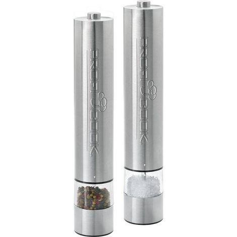 Proficook PSM 1031 Pimentero y Salero Eléctrico, Juego 2 pcs, Acero Inox, con Luz, Cuchillas Cerámicas Precisión Plata (1/5)