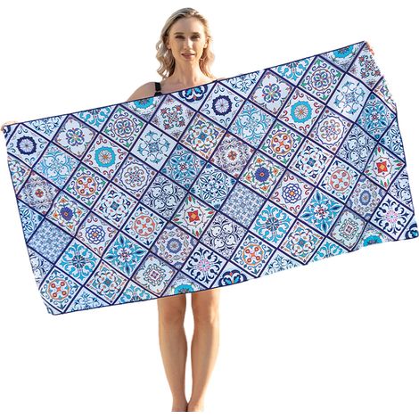1 serviette de plage microfibre, 80 x 160 cm, séchage rapide, anti-sable, légère, pour voyage camping fitness yoga (1/5)